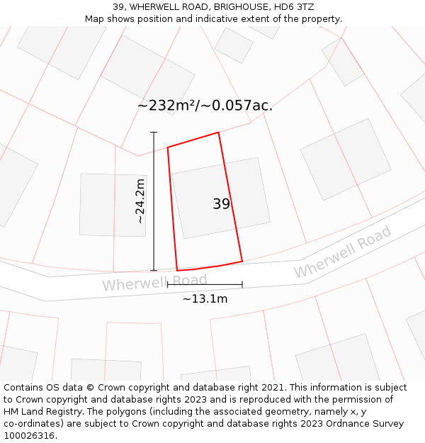 39, WHERWELL ROAD, BRIGHOUSE, HD6 3TZ: Plot and title map