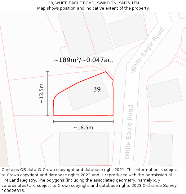 39, WHITE EAGLE ROAD, SWINDON, SN25 1TN: Plot and title map