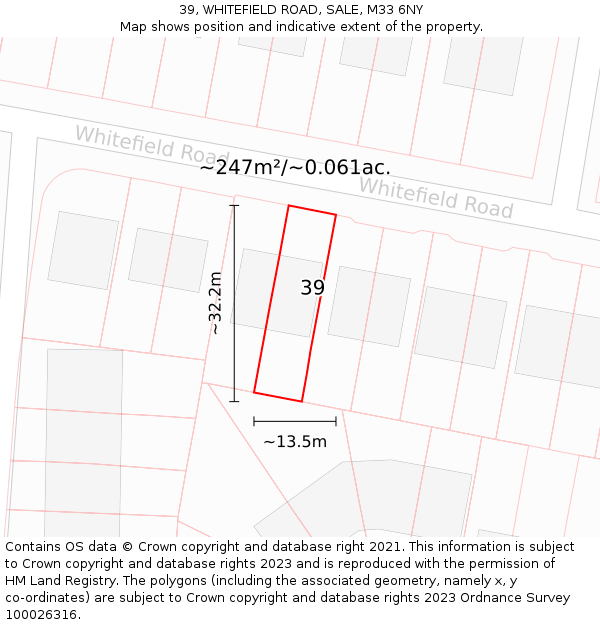 39, WHITEFIELD ROAD, SALE, M33 6NY: Plot and title map