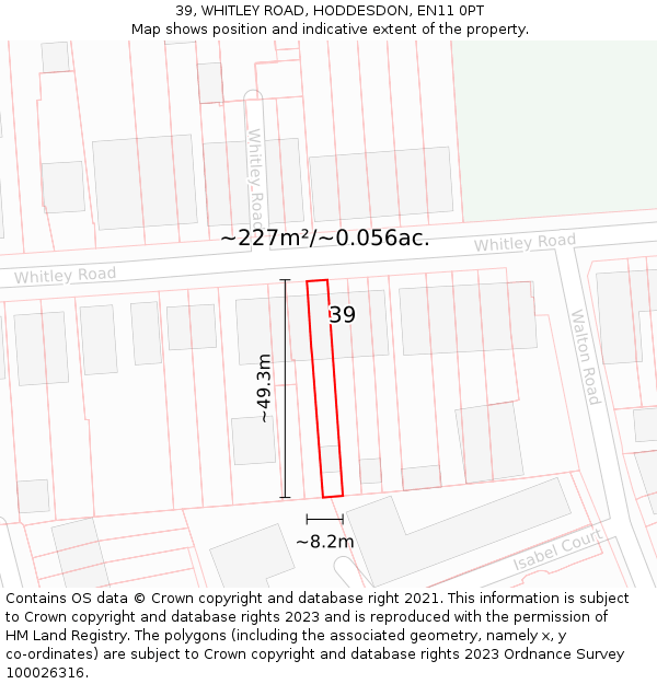 39, WHITLEY ROAD, HODDESDON, EN11 0PT: Plot and title map