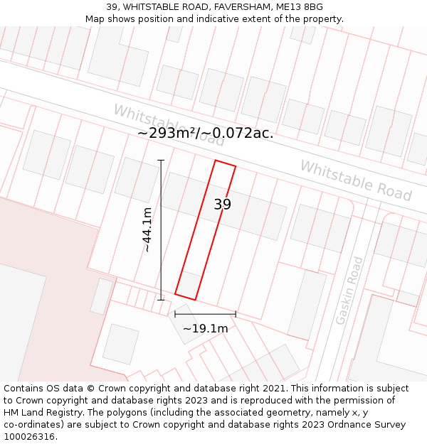 39, WHITSTABLE ROAD, FAVERSHAM, ME13 8BG: Plot and title map