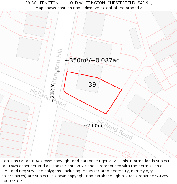 39, WHITTINGTON HILL, OLD WHITTINGTON, CHESTERFIELD, S41 9HJ: Plot and title map