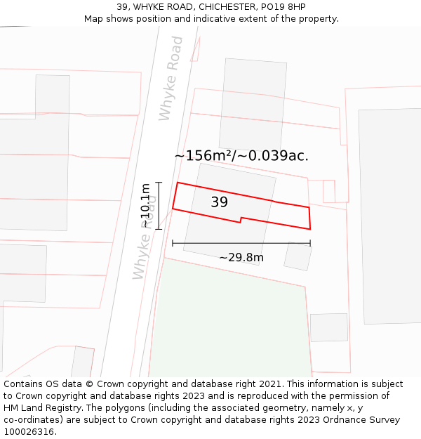 39, WHYKE ROAD, CHICHESTER, PO19 8HP: Plot and title map