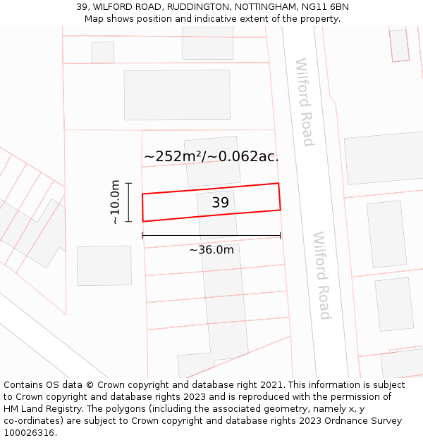 39, WILFORD ROAD, RUDDINGTON, NOTTINGHAM, NG11 6BN: Plot and title map