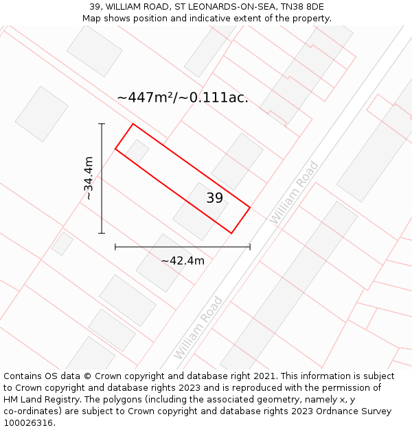 39, WILLIAM ROAD, ST LEONARDS-ON-SEA, TN38 8DE: Plot and title map