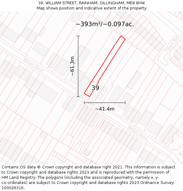 39, WILLIAM STREET, RAINHAM, GILLINGHAM, ME8 8HW: Plot and title map