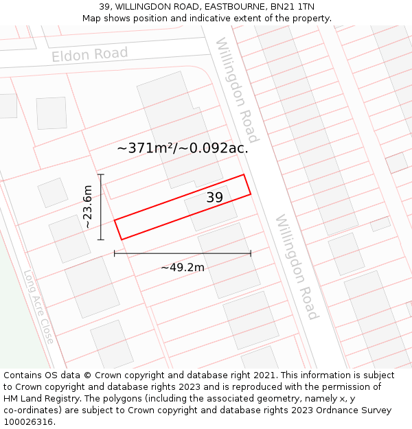 39, WILLINGDON ROAD, EASTBOURNE, BN21 1TN: Plot and title map