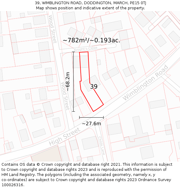 39, WIMBLINGTON ROAD, DODDINGTON, MARCH, PE15 0TJ: Plot and title map