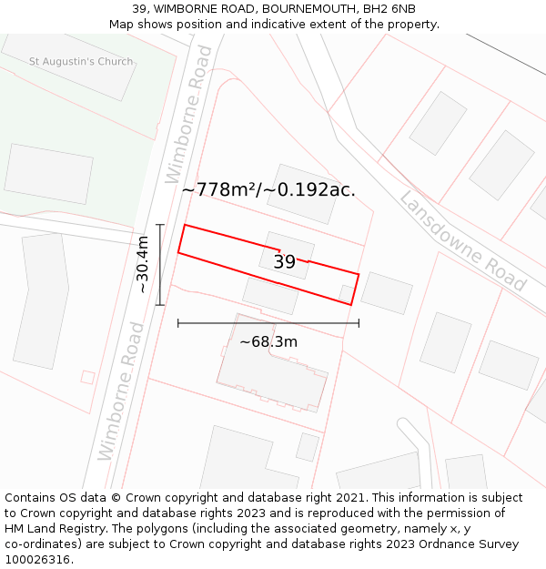 39, WIMBORNE ROAD, BOURNEMOUTH, BH2 6NB: Plot and title map