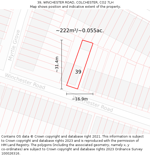 39, WINCHESTER ROAD, COLCHESTER, CO2 7LH: Plot and title map