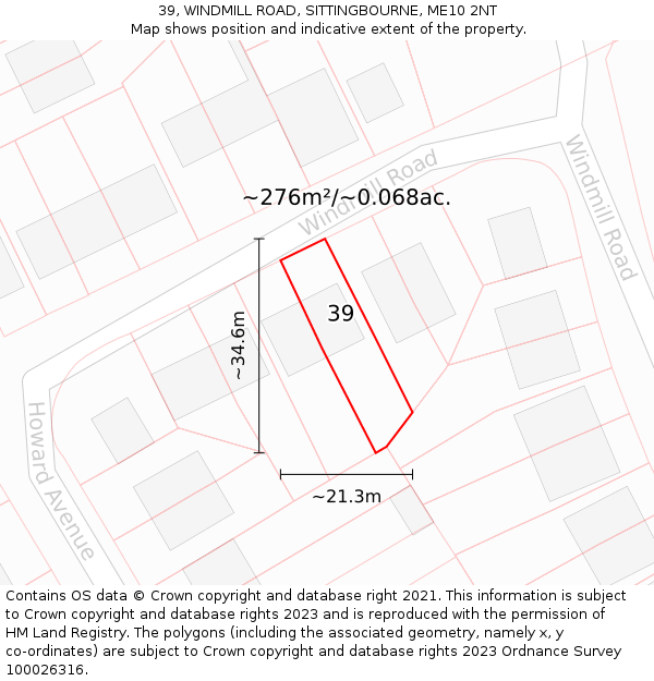 39, WINDMILL ROAD, SITTINGBOURNE, ME10 2NT: Plot and title map