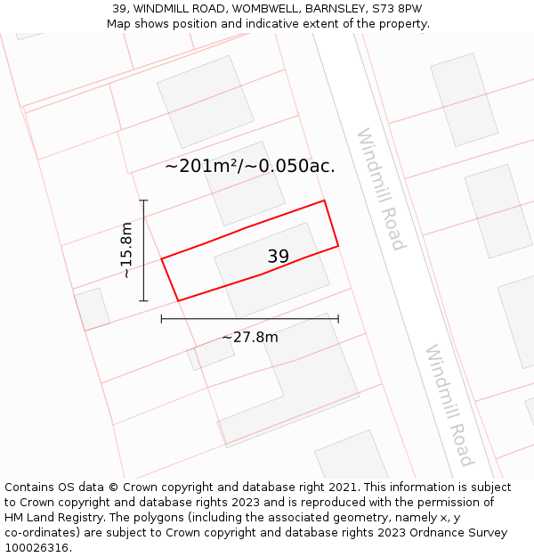 39, WINDMILL ROAD, WOMBWELL, BARNSLEY, S73 8PW: Plot and title map