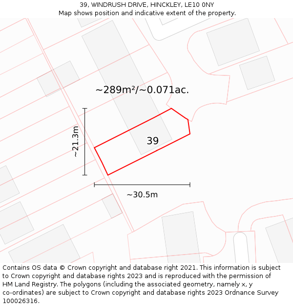 39, WINDRUSH DRIVE, HINCKLEY, LE10 0NY: Plot and title map