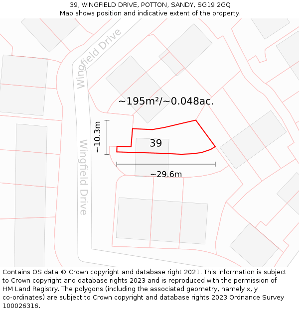 39, WINGFIELD DRIVE, POTTON, SANDY, SG19 2GQ: Plot and title map