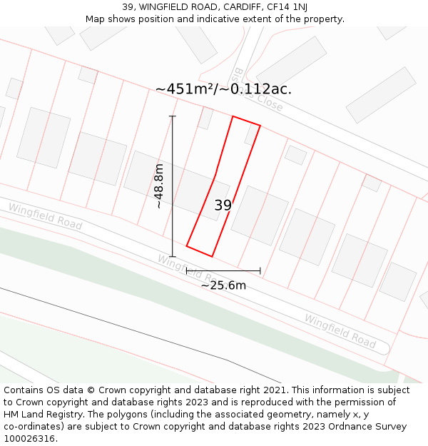 39, WINGFIELD ROAD, CARDIFF, CF14 1NJ: Plot and title map