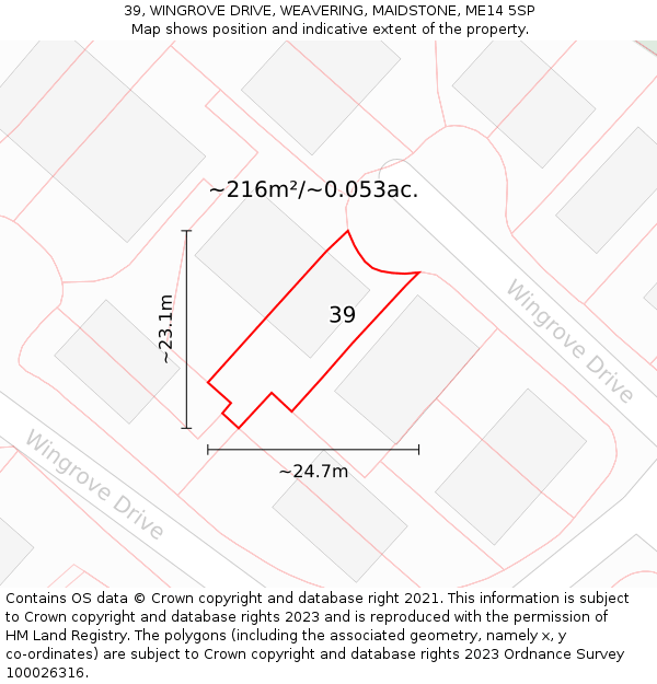 39, WINGROVE DRIVE, WEAVERING, MAIDSTONE, ME14 5SP: Plot and title map