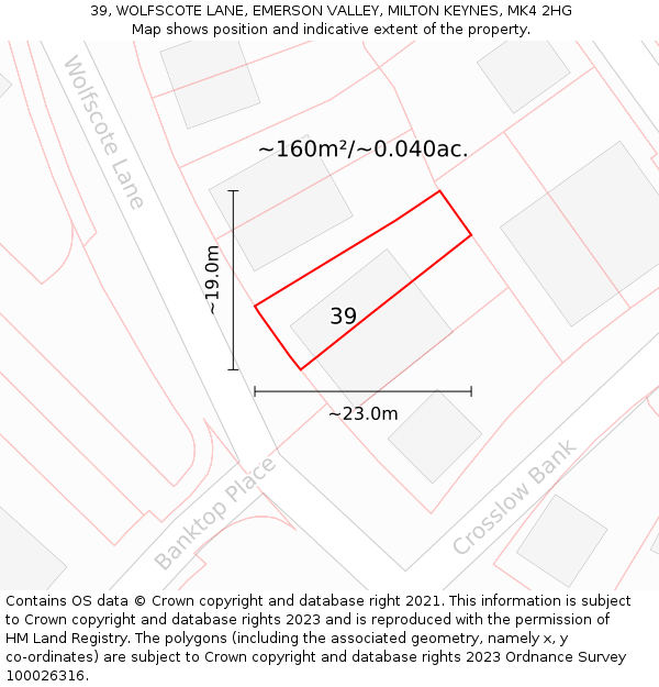 39, WOLFSCOTE LANE, EMERSON VALLEY, MILTON KEYNES, MK4 2HG: Plot and title map