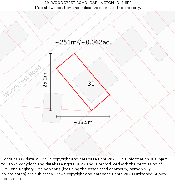 39, WOODCREST ROAD, DARLINGTON, DL3 8EF: Plot and title map