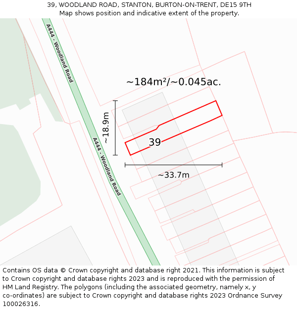 39, WOODLAND ROAD, STANTON, BURTON-ON-TRENT, DE15 9TH: Plot and title map