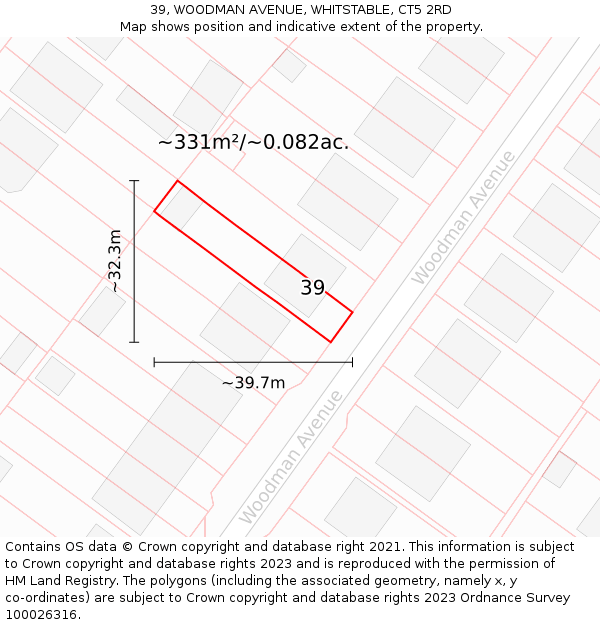 39, WOODMAN AVENUE, WHITSTABLE, CT5 2RD: Plot and title map