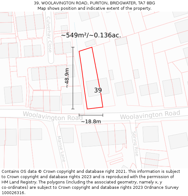 39, WOOLAVINGTON ROAD, PURITON, BRIDGWATER, TA7 8BG: Plot and title map