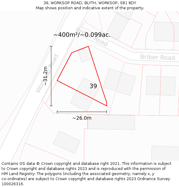 39, WORKSOP ROAD, BLYTH, WORKSOP, S81 8DY: Plot and title map