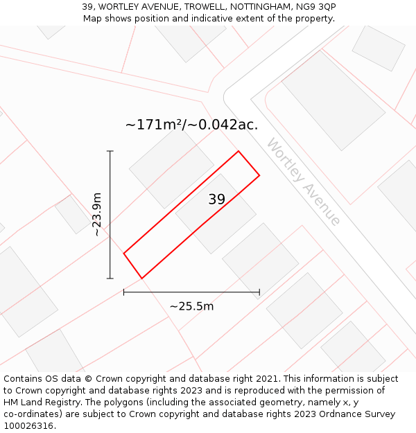 39, WORTLEY AVENUE, TROWELL, NOTTINGHAM, NG9 3QP: Plot and title map