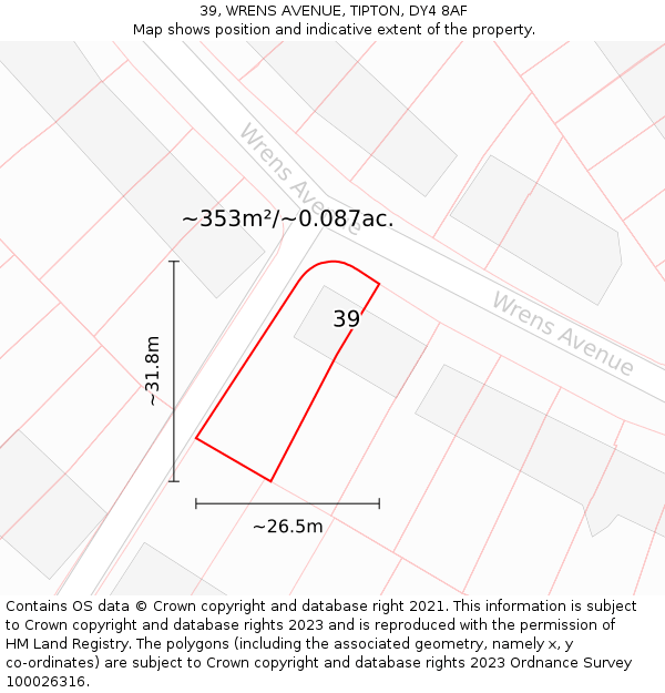 39, WRENS AVENUE, TIPTON, DY4 8AF: Plot and title map