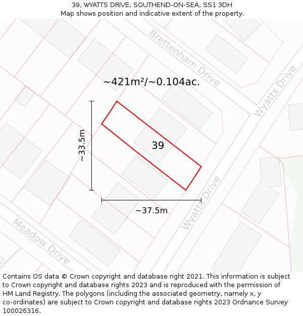 39, WYATTS DRIVE, SOUTHEND-ON-SEA, SS1 3DH: Plot and title map