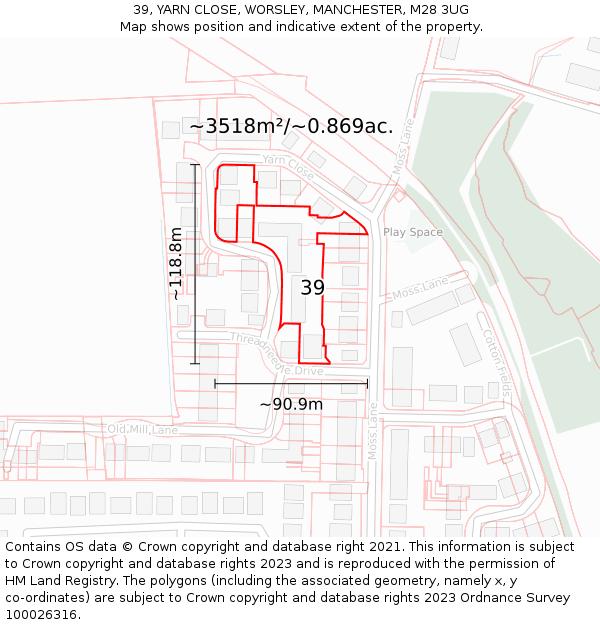 39, YARN CLOSE, WORSLEY, MANCHESTER, M28 3UG: Plot and title map