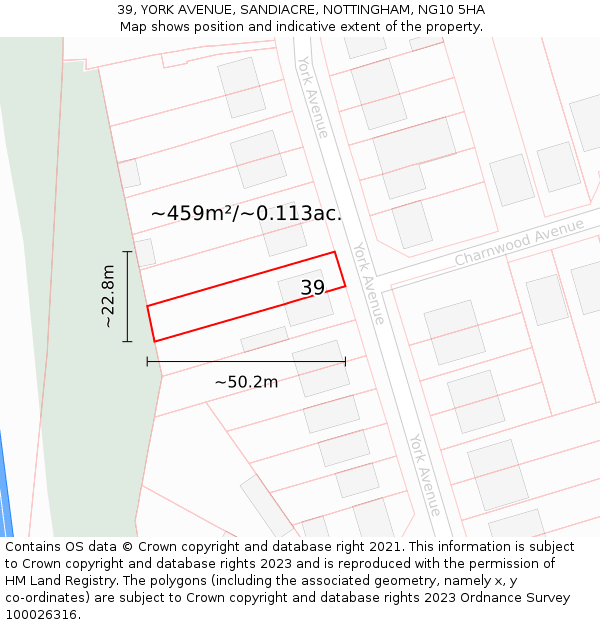 39, YORK AVENUE, SANDIACRE, NOTTINGHAM, NG10 5HA: Plot and title map