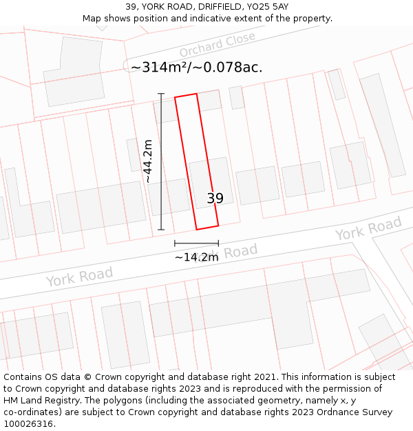 39, YORK ROAD, DRIFFIELD, YO25 5AY: Plot and title map