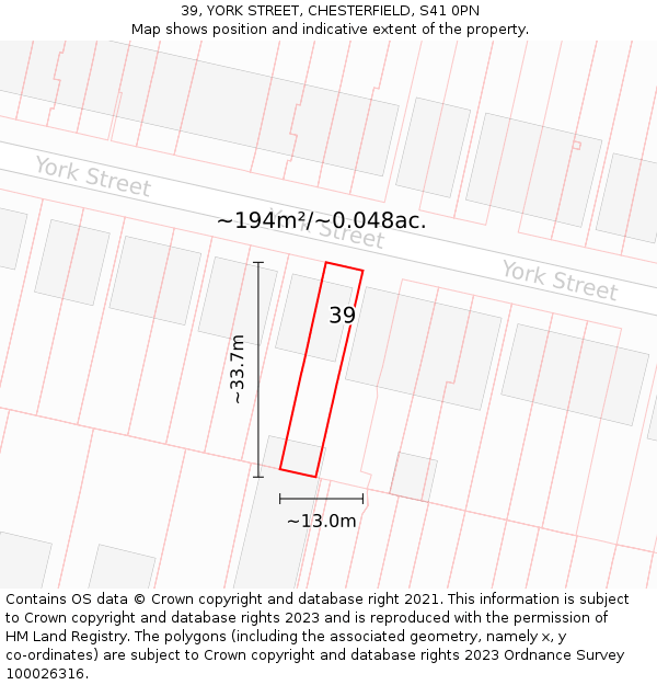 39, YORK STREET, CHESTERFIELD, S41 0PN: Plot and title map