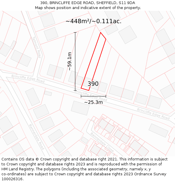 390, BRINCLIFFE EDGE ROAD, SHEFFIELD, S11 9DA: Plot and title map