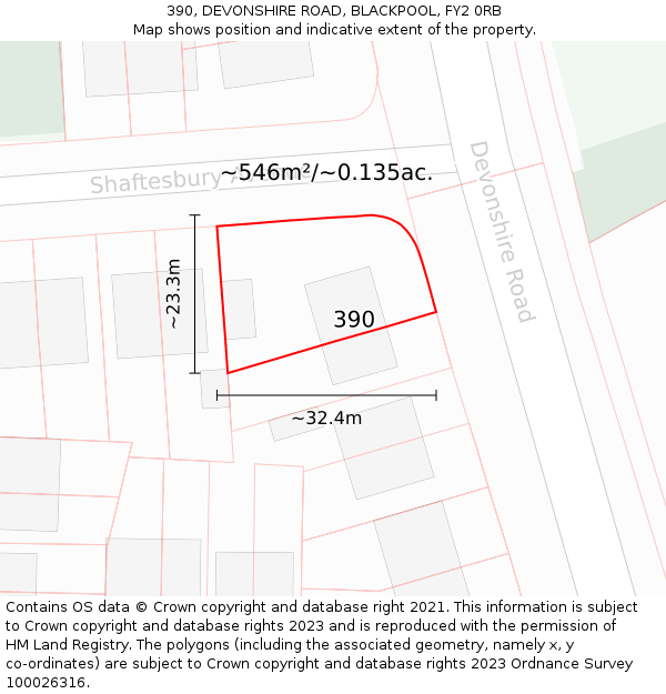 390, DEVONSHIRE ROAD, BLACKPOOL, FY2 0RB: Plot and title map