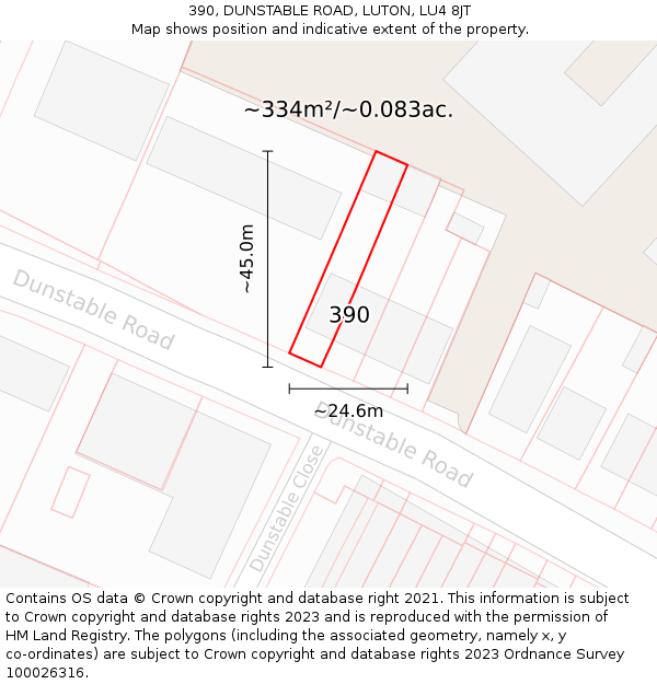 390, DUNSTABLE ROAD, LUTON, LU4 8JT: Plot and title map