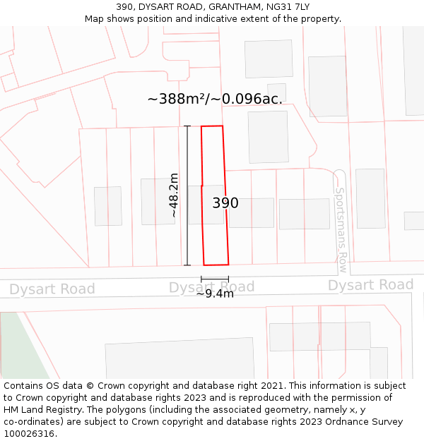 390, DYSART ROAD, GRANTHAM, NG31 7LY: Plot and title map