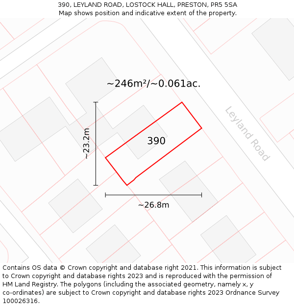 390, LEYLAND ROAD, LOSTOCK HALL, PRESTON, PR5 5SA: Plot and title map