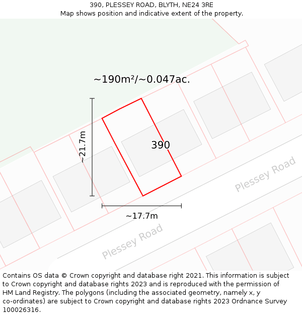 390, PLESSEY ROAD, BLYTH, NE24 3RE: Plot and title map