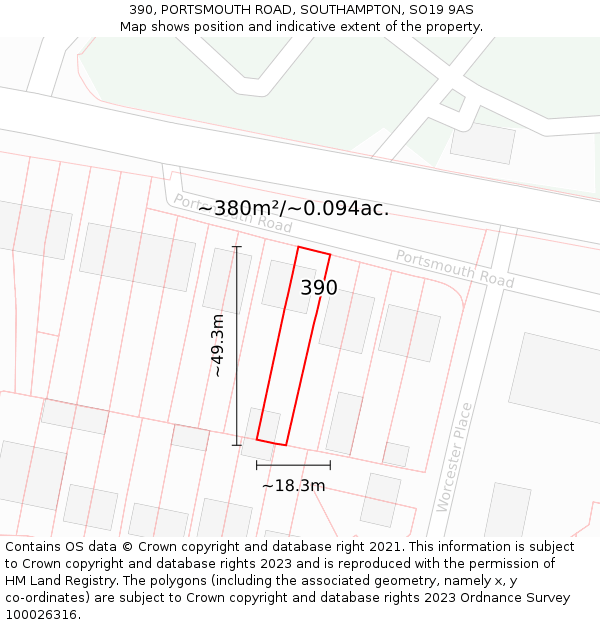 390, PORTSMOUTH ROAD, SOUTHAMPTON, SO19 9AS: Plot and title map