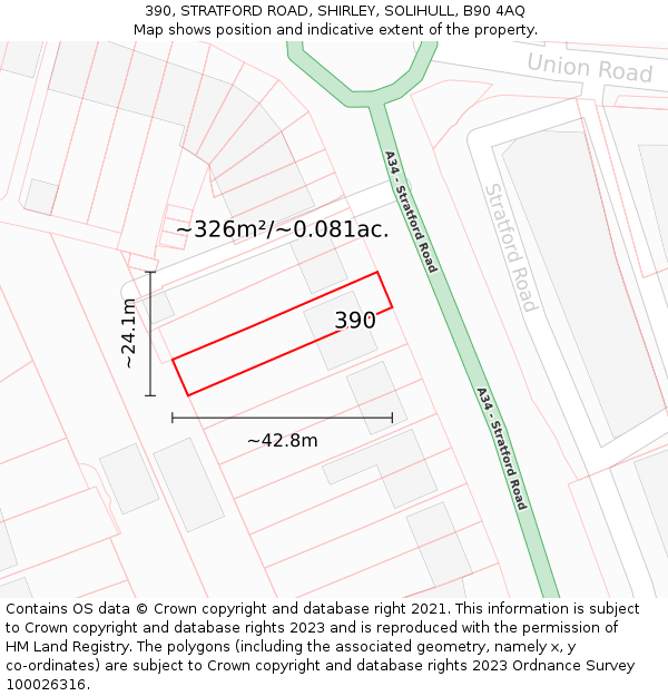 390, STRATFORD ROAD, SHIRLEY, SOLIHULL, B90 4AQ: Plot and title map