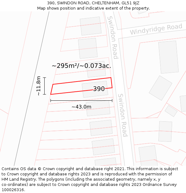 390, SWINDON ROAD, CHELTENHAM, GL51 9JZ: Plot and title map