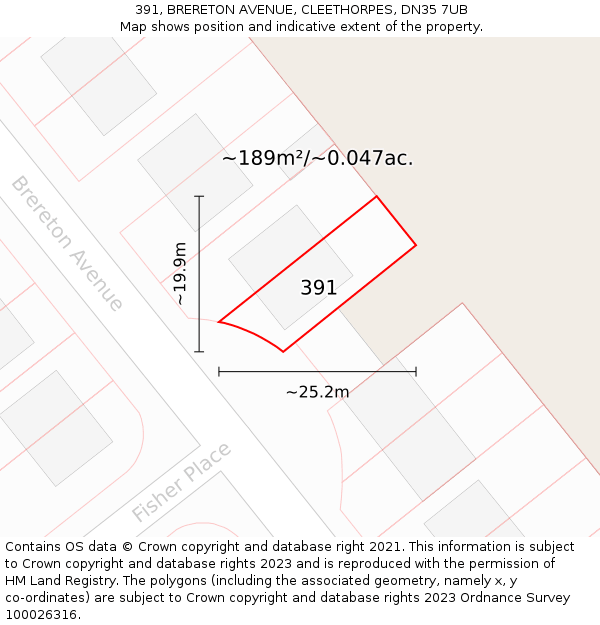 391, BRERETON AVENUE, CLEETHORPES, DN35 7UB: Plot and title map