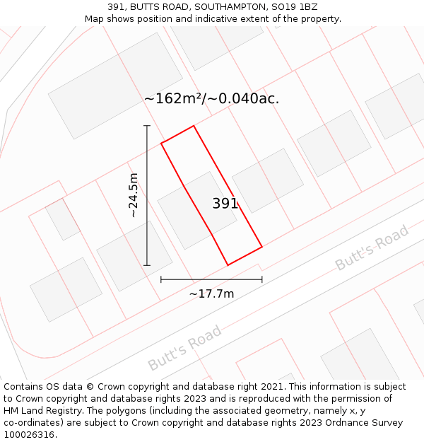 391, BUTTS ROAD, SOUTHAMPTON, SO19 1BZ: Plot and title map