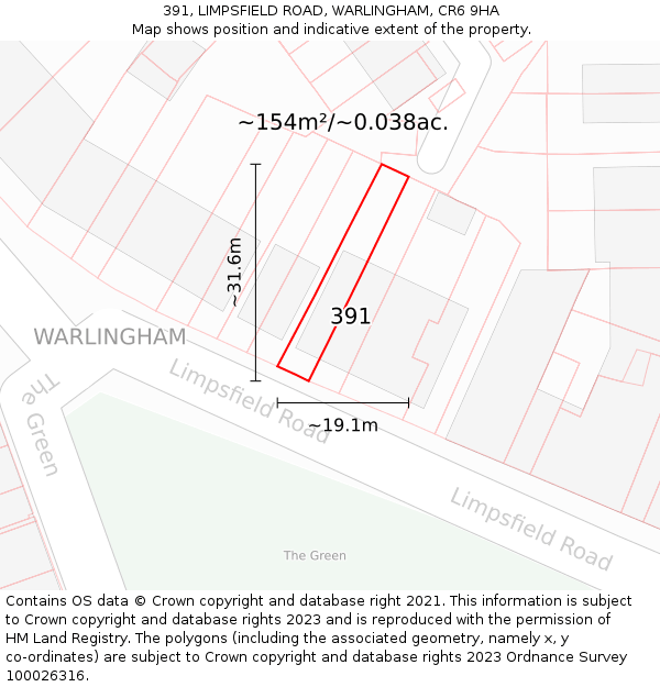 391, LIMPSFIELD ROAD, WARLINGHAM, CR6 9HA: Plot and title map