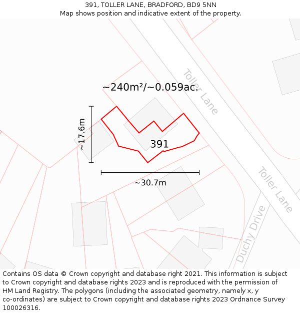 391, TOLLER LANE, BRADFORD, BD9 5NN: Plot and title map