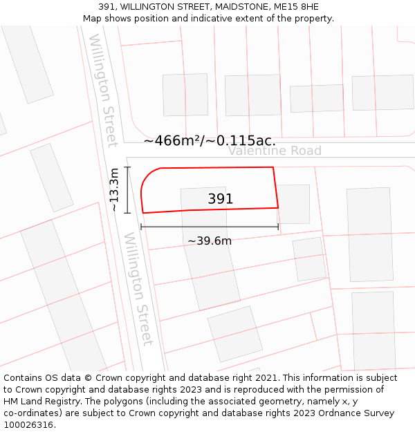 391, WILLINGTON STREET, MAIDSTONE, ME15 8HE: Plot and title map