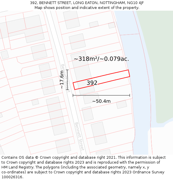 392, BENNETT STREET, LONG EATON, NOTTINGHAM, NG10 4JF: Plot and title map