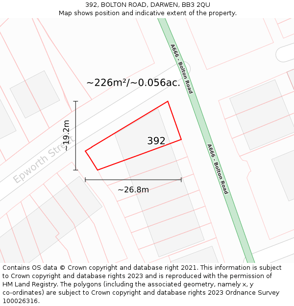 392, BOLTON ROAD, DARWEN, BB3 2QU: Plot and title map