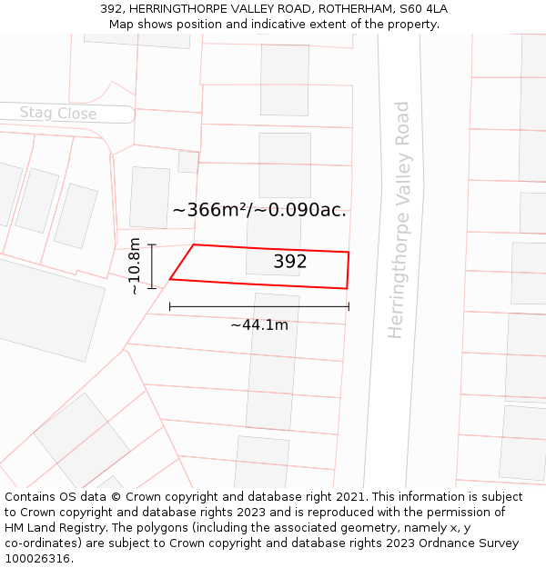 392, HERRINGTHORPE VALLEY ROAD, ROTHERHAM, S60 4LA: Plot and title map